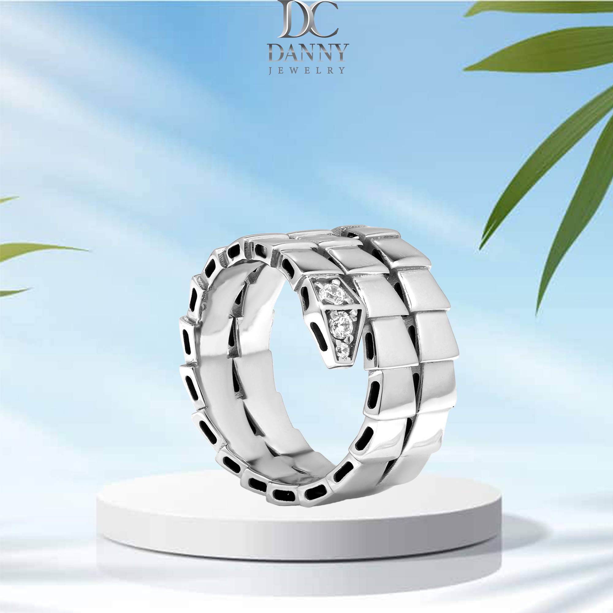 Nhẫn Danny Jewelry Bạc Thổ Nhĩ Kỳ Xi Rhodium Đính Đá CZ Biểu Tượng Rắn N0004TNK (Free Size)