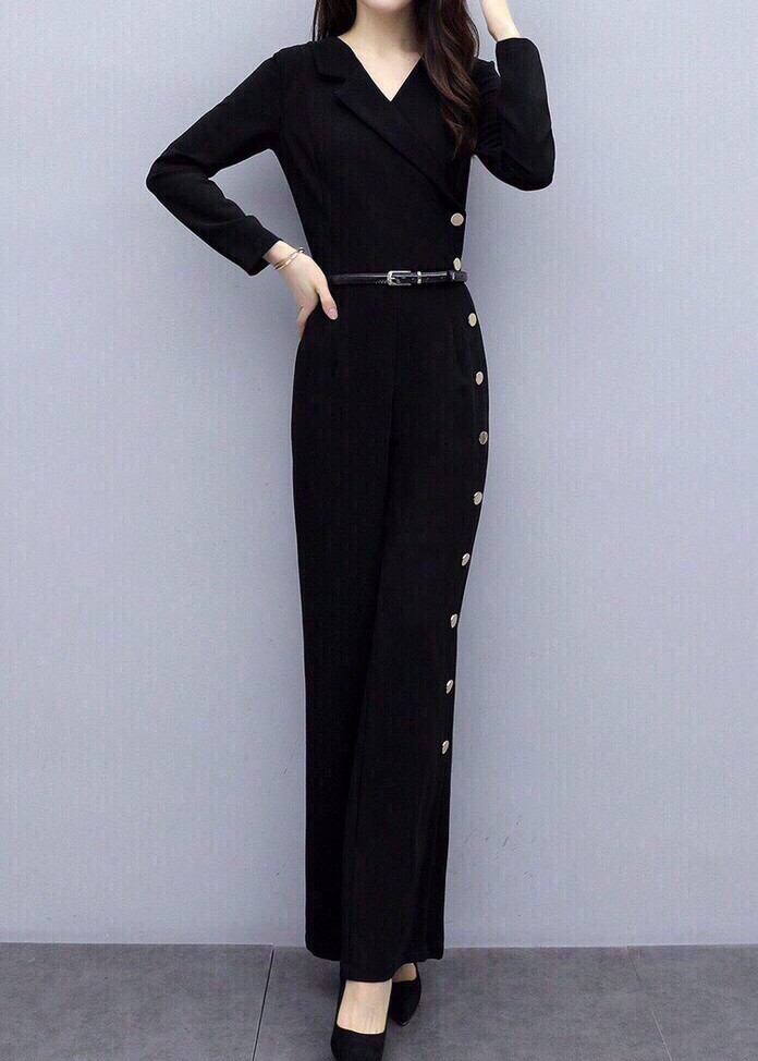 JUMPSUIT CỔ VEST ĐÍNH NÚT BÊN HÔNG KÈM BELT SANG TRỌNG - SD932