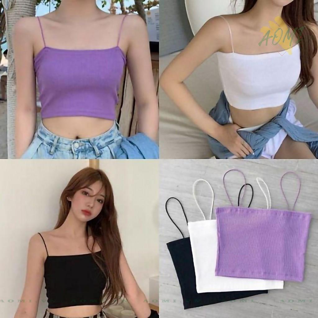 Áo Quây 2 Dây Sợi Bún co giãn tốt Croptop Dáng Ôm Chất Thun Mịn Bozip TĂM Màu Đen Trắng Choobe Aomi Freesize <50kg