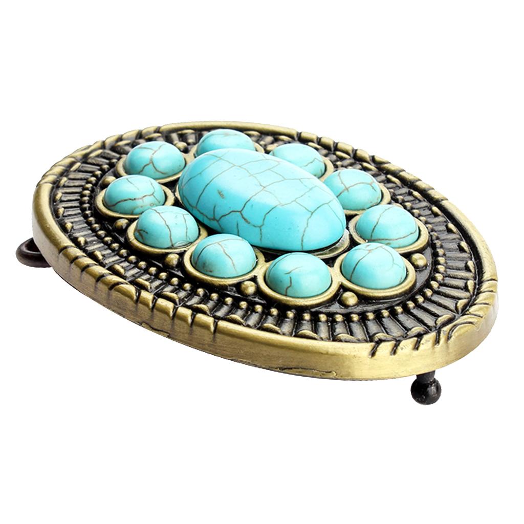 Cowboy Belt Buckle Bronze Alloy Metal Oval Turquoise Belt Buckle