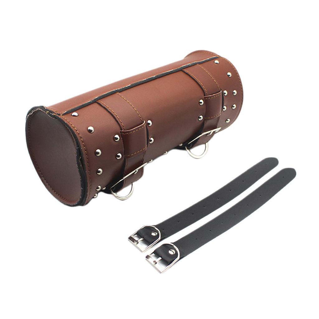 Brown Leather Front Fork Motorcycle 12" Tool Bag Organiser Pouch for
