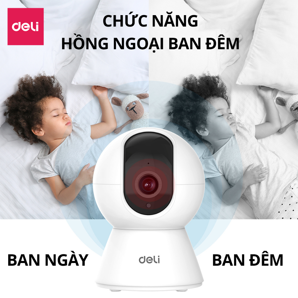 Camera Wifi IP DELI Full HD 2M Xoay 360 Độ Giám Sát Gia Đình, Văn Phòng, Điều Khiển Từ App Kèm Thẻ Nhớ 128GB - Hàng Chính Hãng - ES105