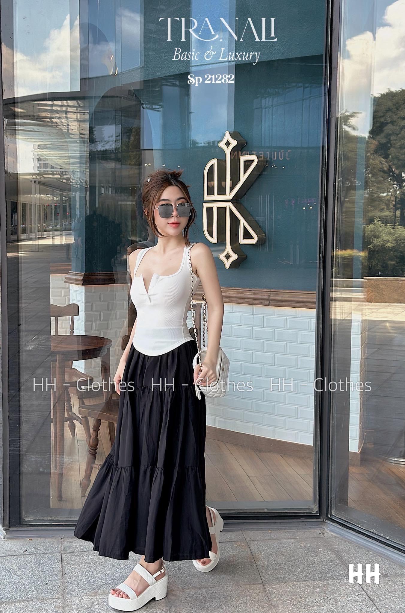 SET ĐI CHƠI, SET 2 MÓN ÁO BA LỖ KIỂU HÀNG NÚT GIỮA PHỐI CHÂN VÁY DÀI TẦNG CỰC HOT