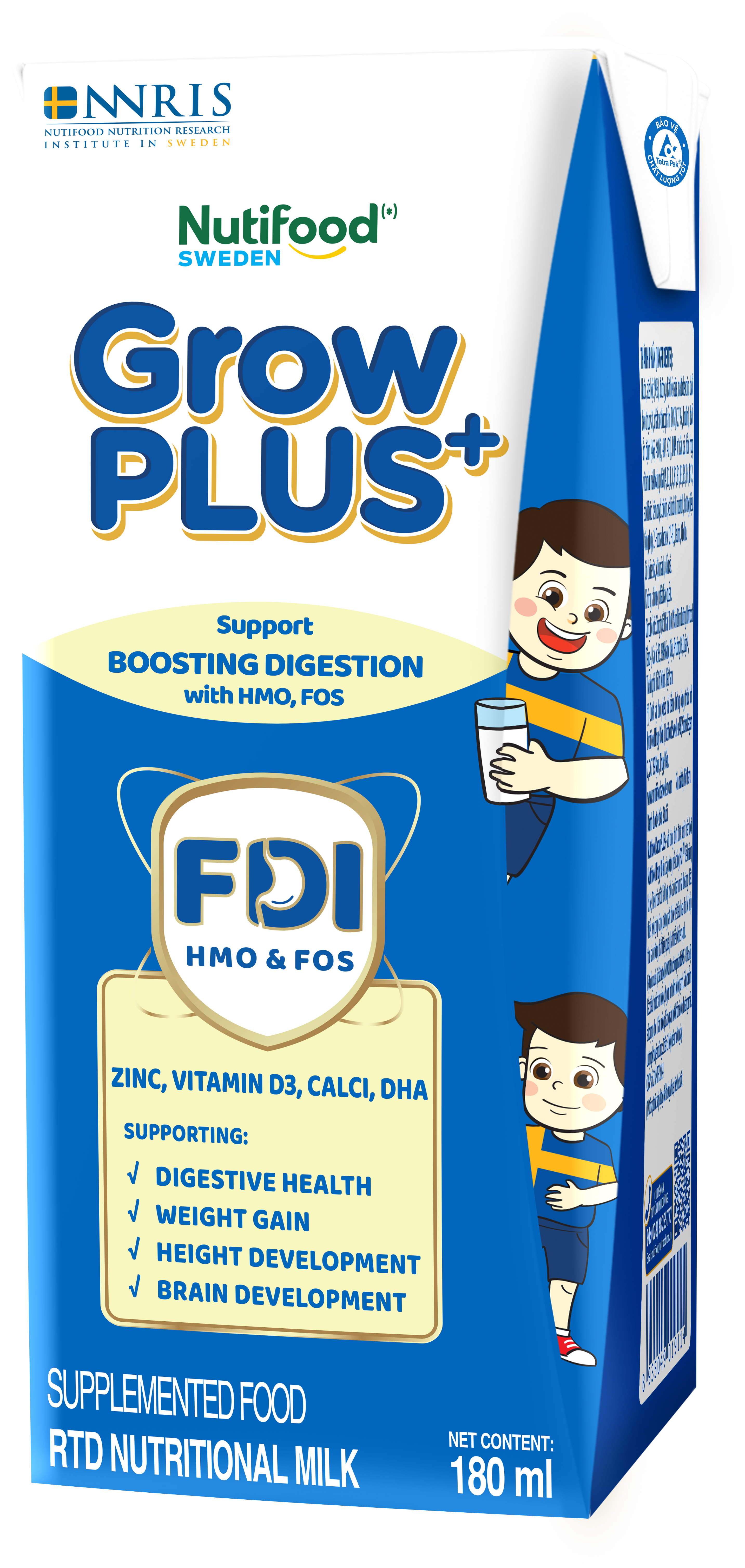 Thùng Sữa công thức pha sẵn GrowPLUS+ Xanh nhạt 2+ 180ml cho bé trên 2 tuổi (48 hộp x 180ml)