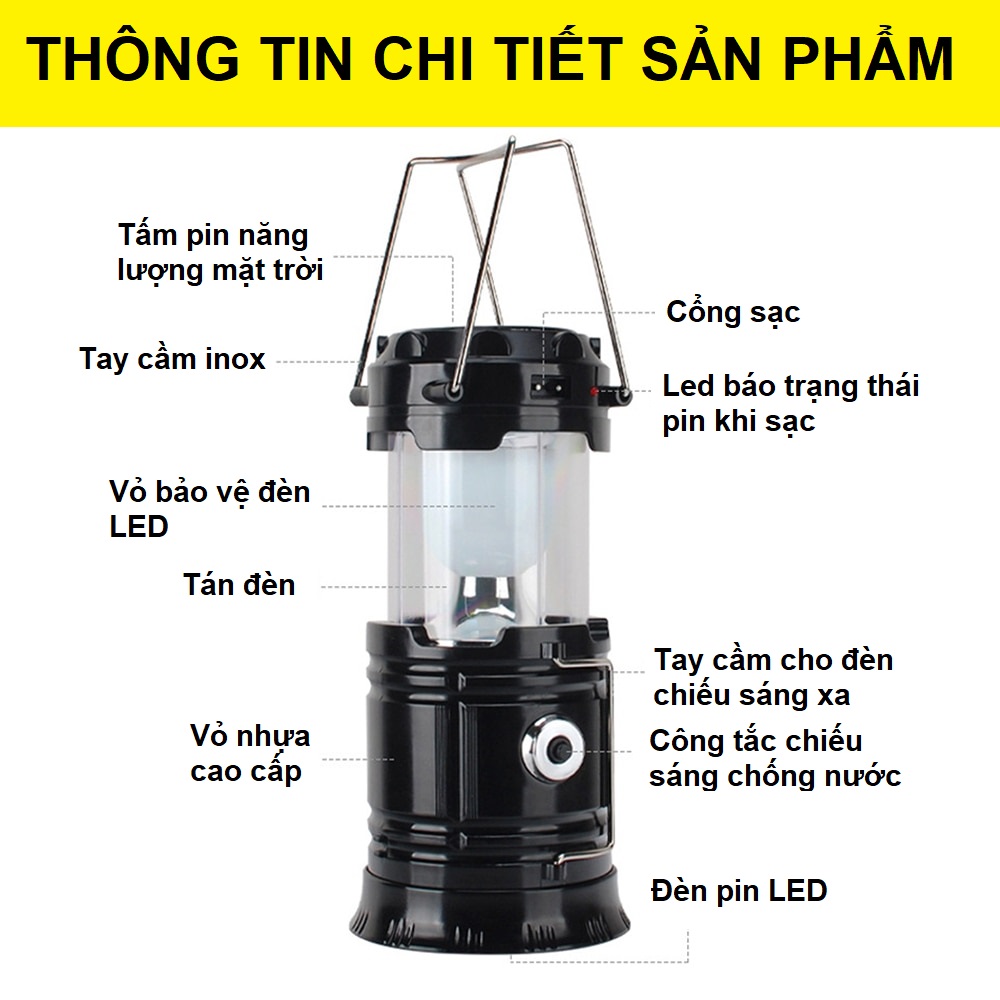 Đèn pin LED sạc SH-5800T siêu sáng, đèn cắm trại dã ngoại đa năng