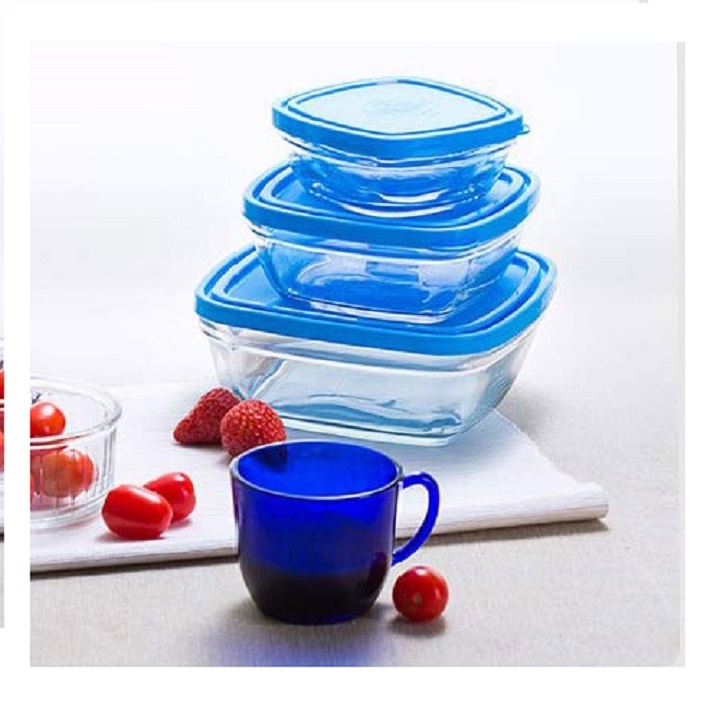 Hộp thực phẩm D9022A Duralex - Freshbox nắp xanh Blue 1150ml Thủy tinh cường lực Pháp