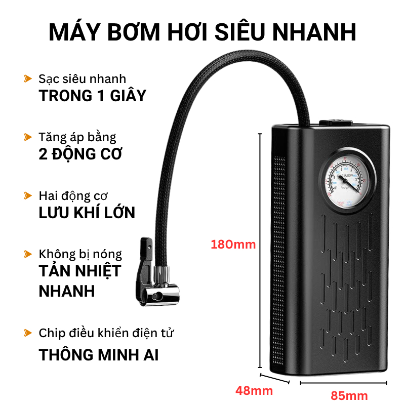 Máy bơm hơi ô tô không dây, bơm đa năng dễ dàng sử dụng mọi lúc