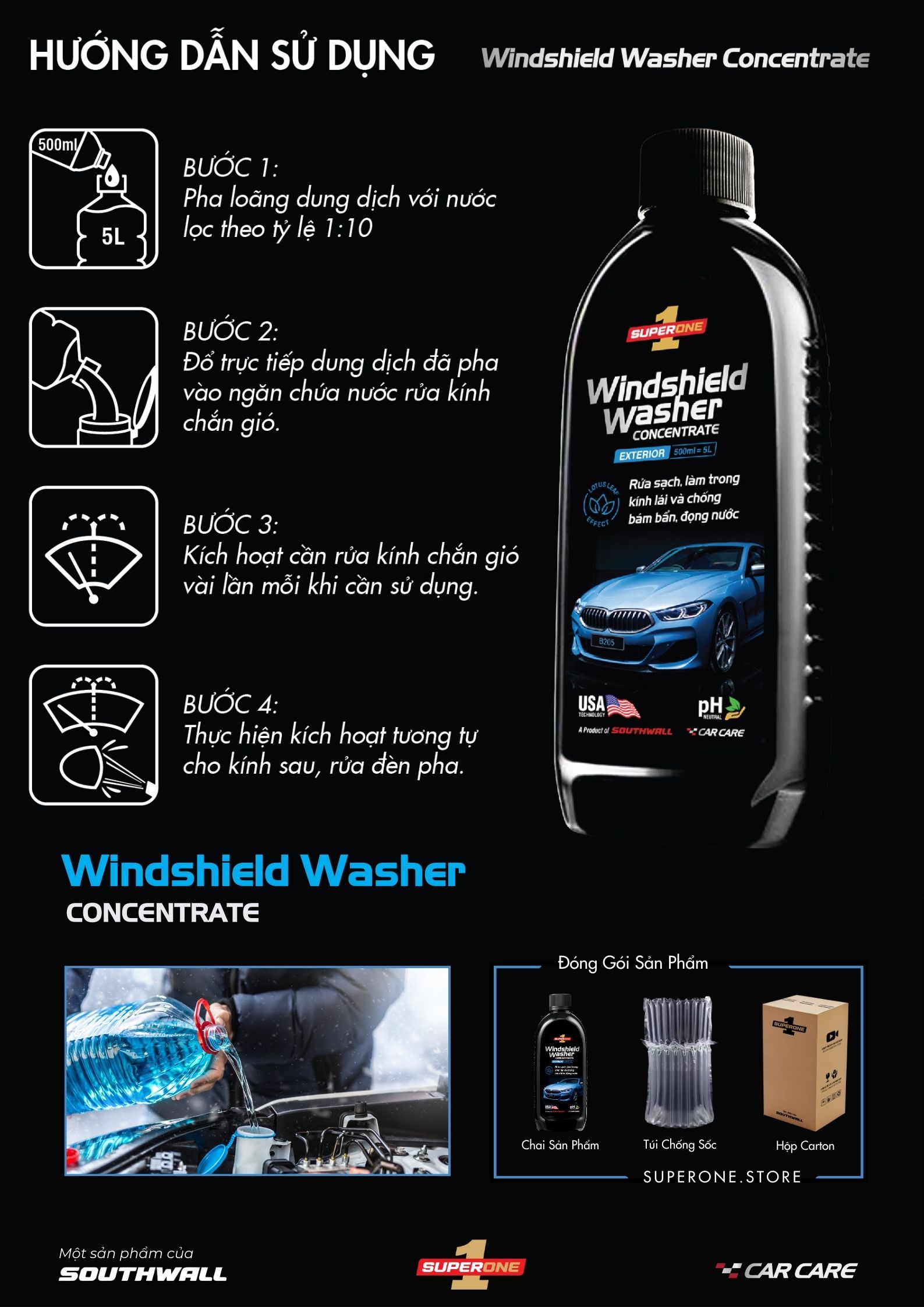 Dung Dịch Rửa Kính Ô Tô SUPERONE Winshield Washer Concentrate - Exterior SOUTHWALL B205