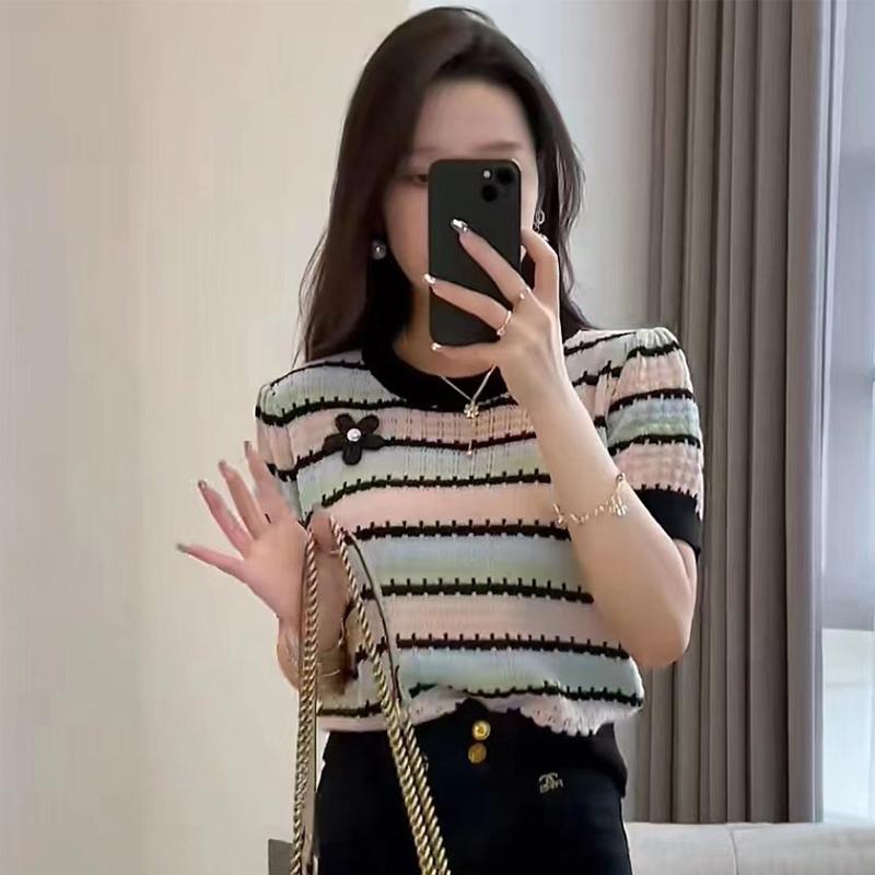 Áo len Montoghi dệt kim SỌC GÂN VUÔNG nhiều màu sắc tươi tắn