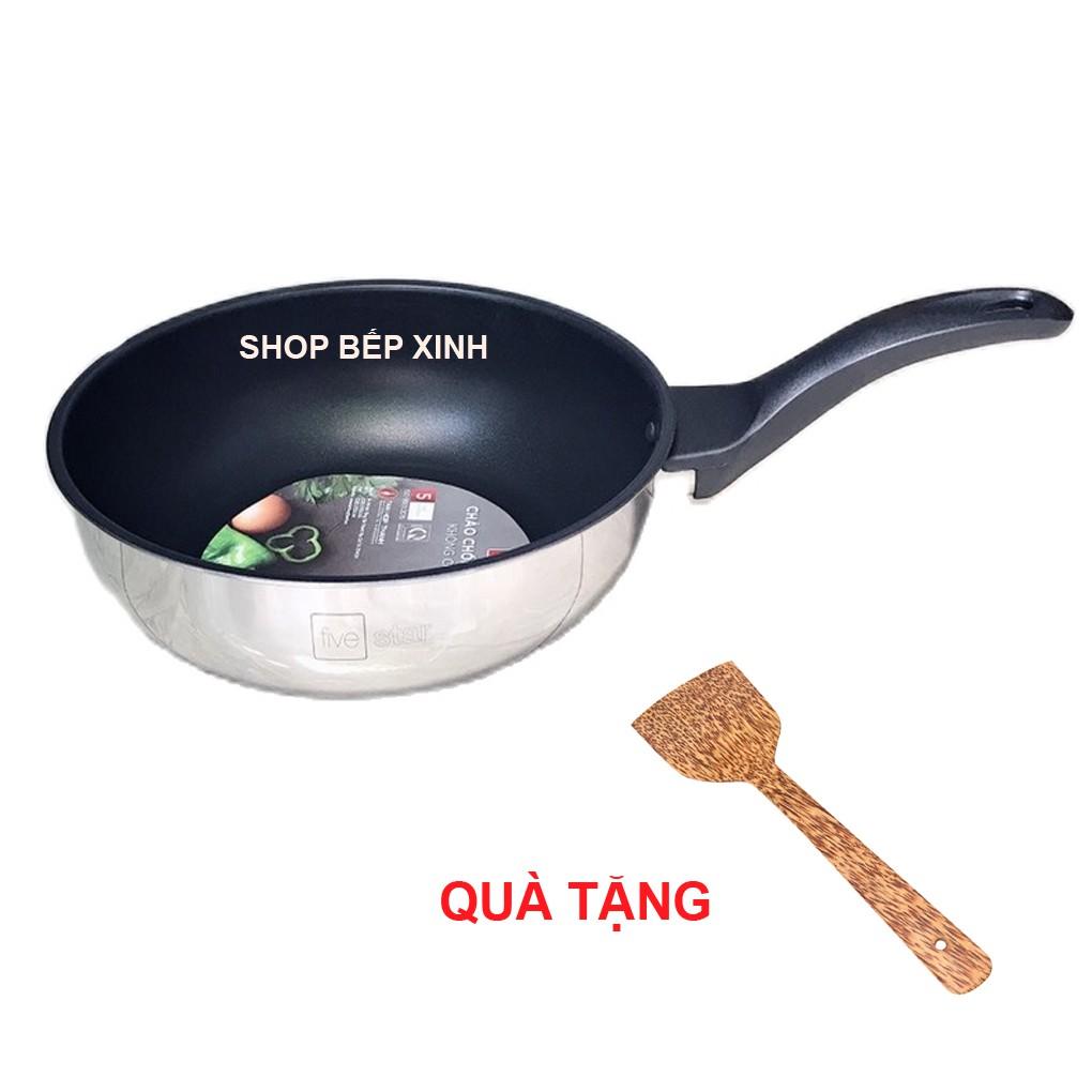 Chảo inox chống dính sâu lòng cao cấp Fivestar 24cm / 26cm / 28cm tặng 5 muỗng ăn , tay cầm cách nhiệt