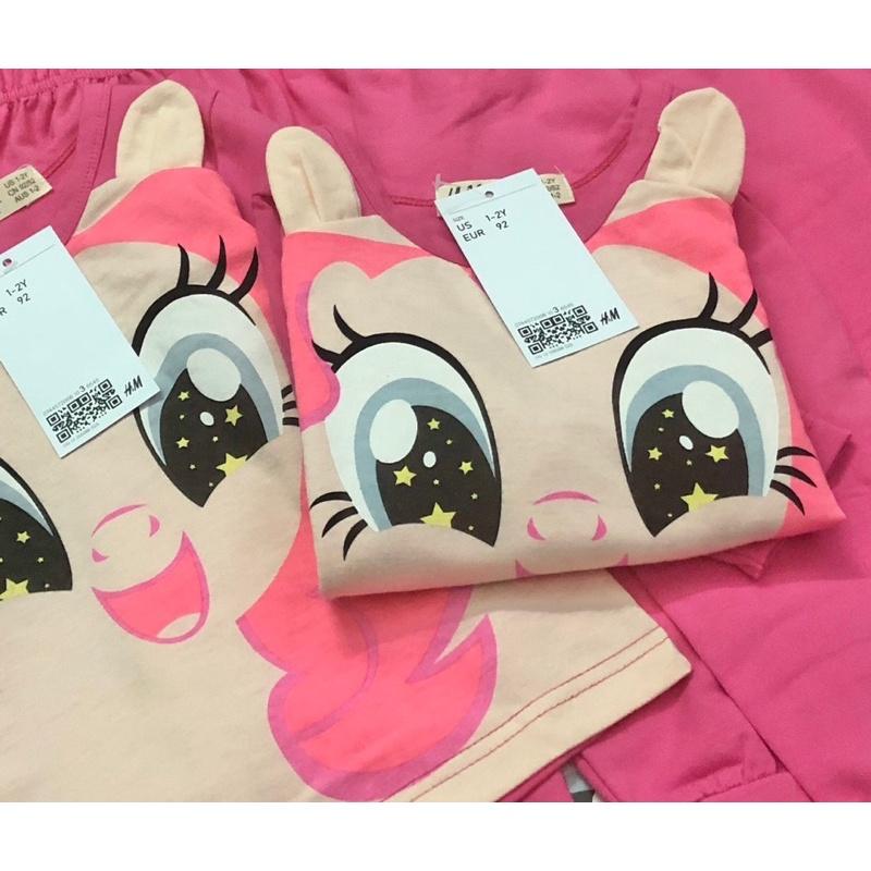 Bộ cotton dài tay Pony hồng dâu bé gái 1-2Y
