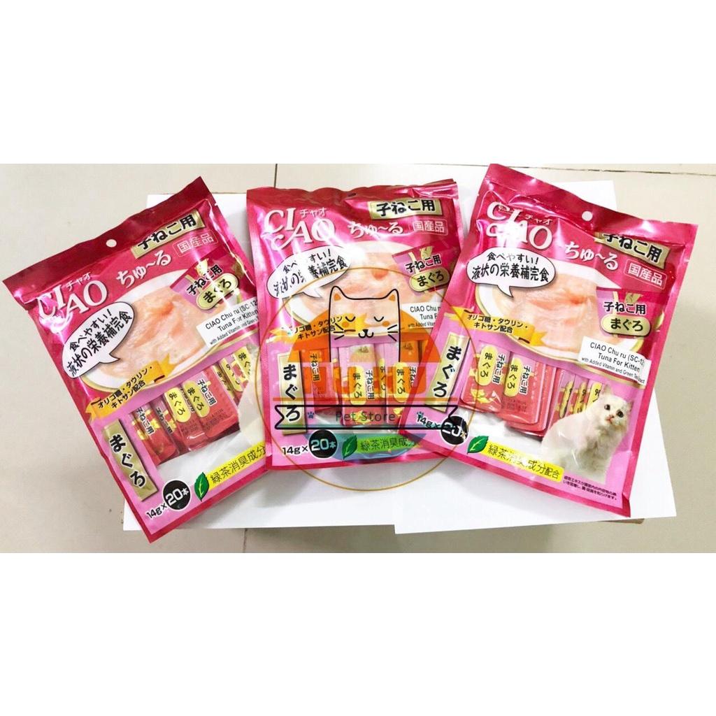 Súp thưởng cho mèo, CIAO CHURU Tuna for kitten, Thức ăn bổ sung cho mèo con, Súp thưởng Ciao.