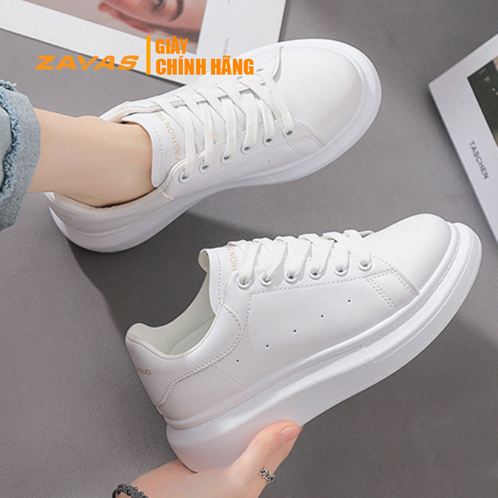 Hình ảnh Giày thể thao nữ giày sneaker nữ màu trắng đế 3cm bằng da màu trắng hiệu ZAVAS - S387