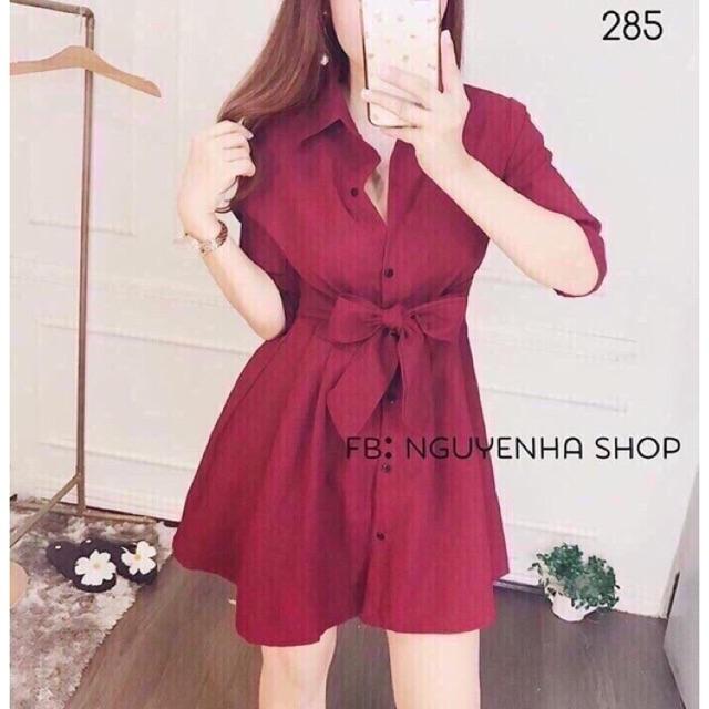 Đầm sơmi cột eo