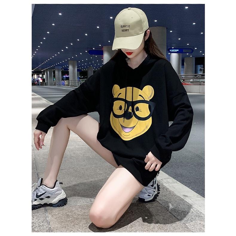 Áo Hoodie Nỉ Unisex Nam Nữ Gấu Đeo Kính Mũ 2 Lớp
