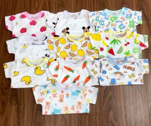 Bộ Cotton Giấy Cộc Tay Cài Vai Cho Bé