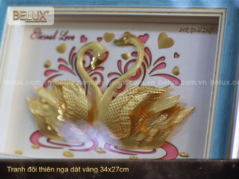 Tranh Đôi Thiên Nga dát vàng 24k - quà tặng ý nghĩa cho người yêu