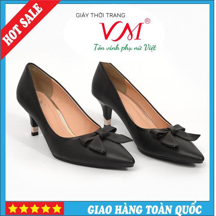 Giày Cao Gót 5 Phân Mũi Nhọn, Họa Tiết Nơ, Màu Đen - HT16B.5F.Đen