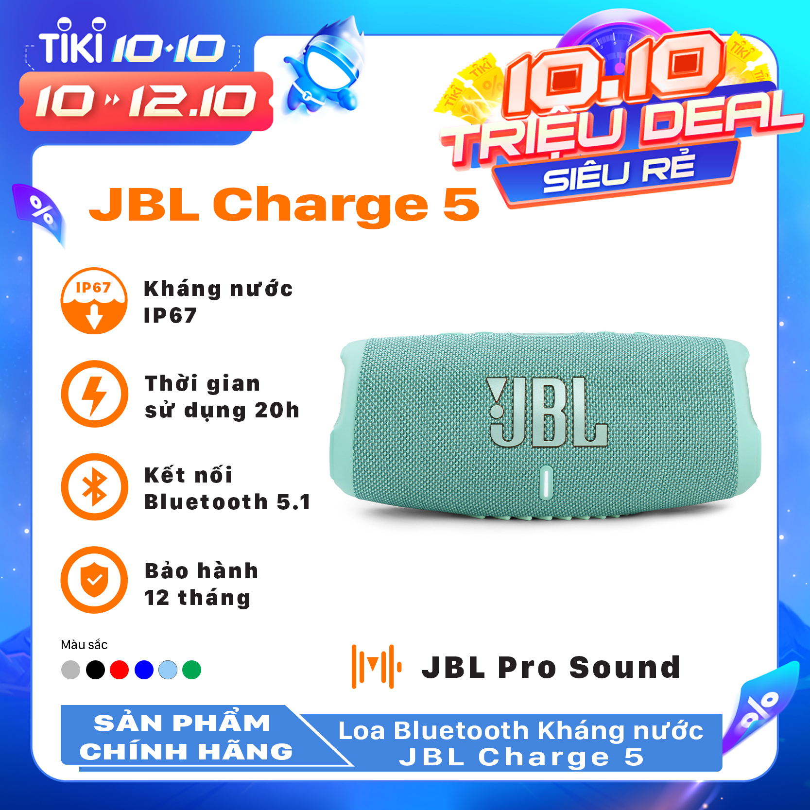 Loa Bluetooth JBL Charge 5-Hàng Chính Hãng-chọn mầu ngẫu nhiên 