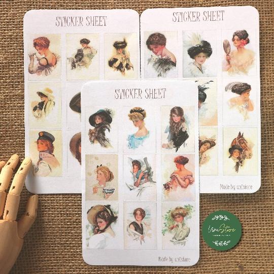 Hình ảnh sticker sheet vintage women - sticker dán, trang trí sổ nhật kí, sổ tay - uni030