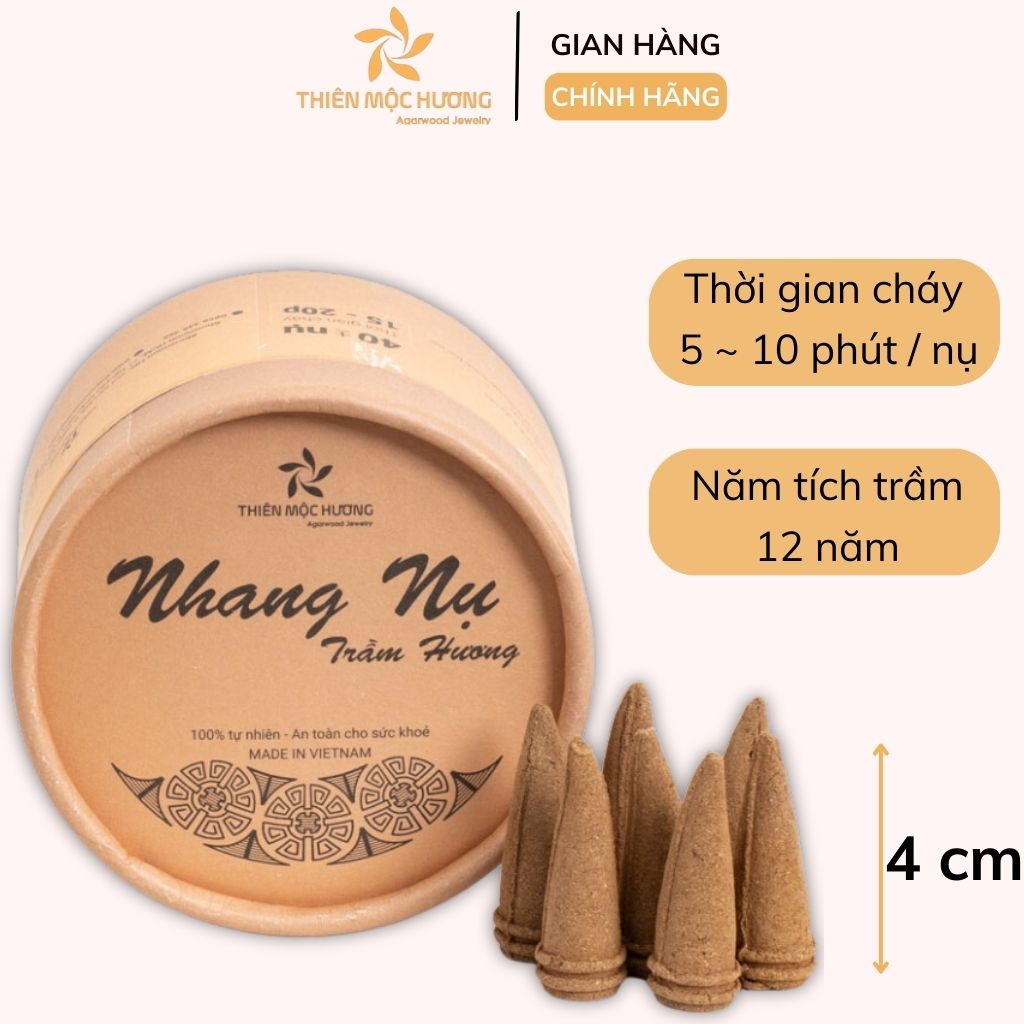 Nhang Nụ Trầm Hương tự nhiên khói chảy ngược - Hộp 40 nụ - Mùi thơm dịu nhẹ, không cay mắt, không kích mũi - Thiên Mộc Hương