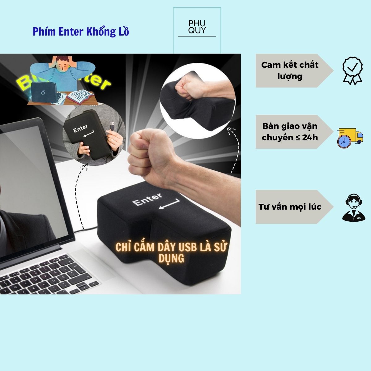 Phím Enter khổng lồ xả stress để bàn, kết nối Usb có thể dùng làm gối ngủ