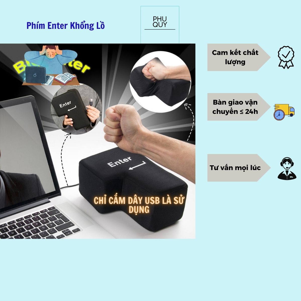 Phím Enter khổng lồ xả stress  để bàn, kết nối Usb( thay thế nút enter trên bàn phím máy tính) có thể dùng làm gối ngủ