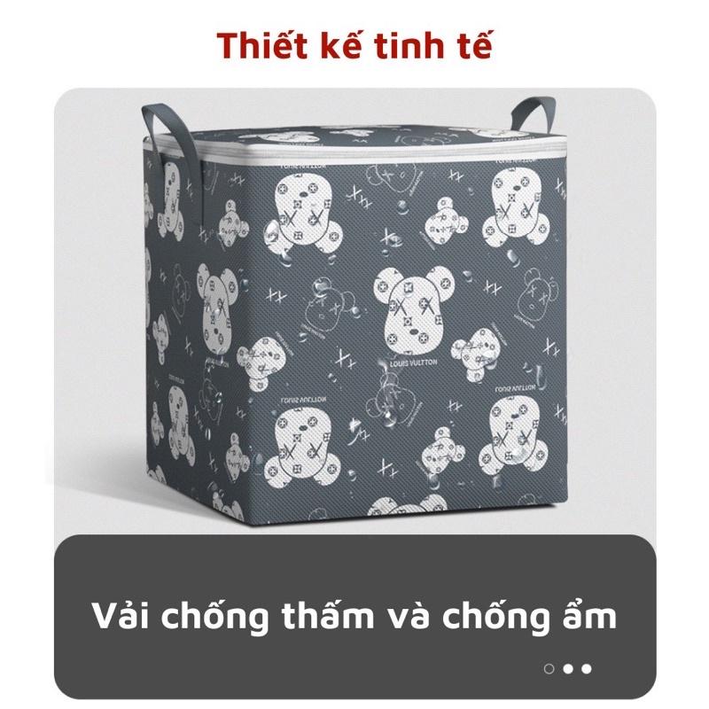 Túi đựng chăn màn quần áo cỡ lớn 100l có nắp dây kéo 2 chiều in họa tiết đẹp sắc nét không phai màu hình gấu Brick