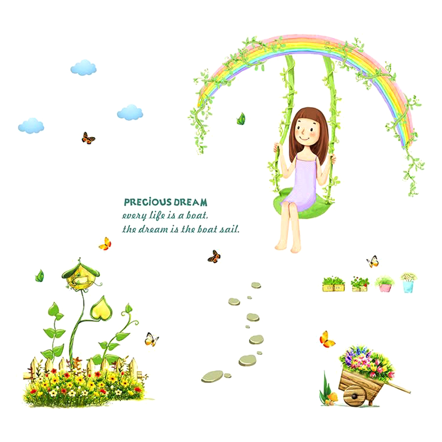 Decal Dán Tường Cô Bé Xích Đu Binbin EB100
