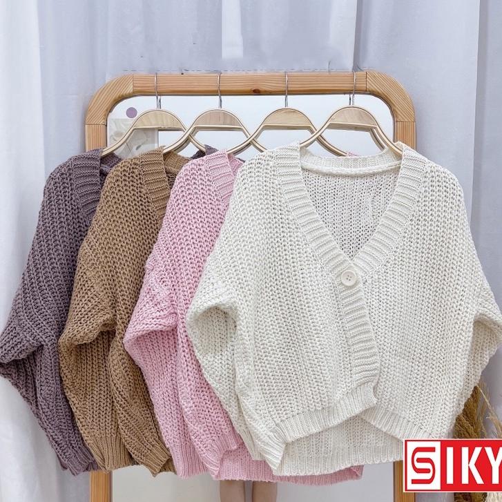 Áo cadigan len nữ Sliky trơn 1 cúc dáng ngắn màu siêu xinh - KL10