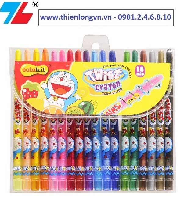 Bút sáp vặn Thiên Long Colokit Doraemon TCR-C05/DO - 18 màu - Không độc hại - Bút sáp siêu đẹp
