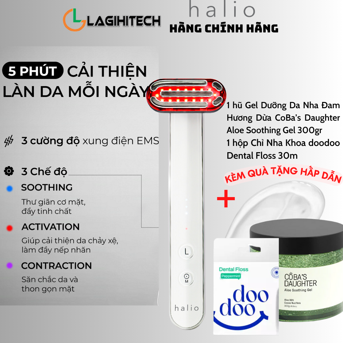 Máy Ánh Sáng Đỏ Giúp Trẻ Hoá Da Halio Red Light Therapy Device 3 in 1 - Hàng Chính Hãng