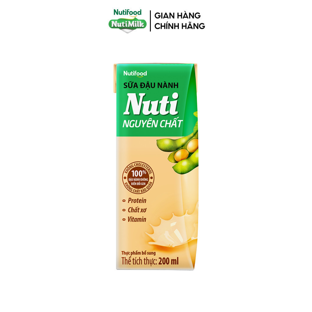 Thùng Sữa Đậu Nành Nutimilk Nguyên Chất 200ml (Hộp 200ml x 36) - Bổ Sung Dinh Dưỡng Từ Hạt Đậu Nành