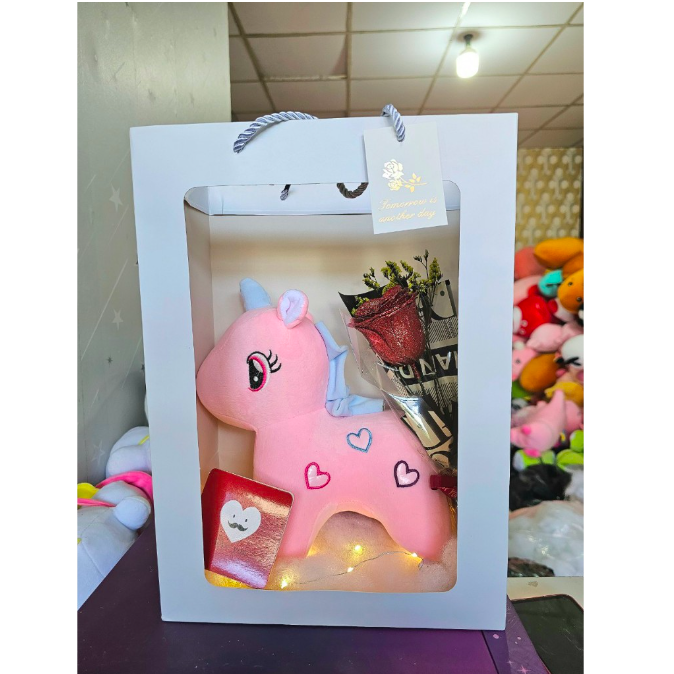 Set quà gấu bông và hoa kèm túi đựng cute - Combo gấu bông, hoa, đèn, túi, thiệp tặng sinh nhật - Quà tặng gấu bông dễ thương