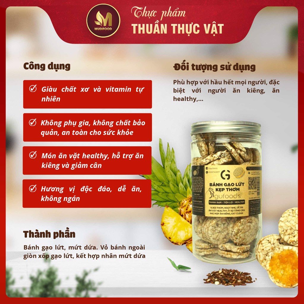 Bánh Gạo Lứt Kẹp Thơm GUfoods 150g - Ăn Kiêng, Ăn Vặt Healthy, Lành Mạnh, Eat Clean, Thực Dưỡng