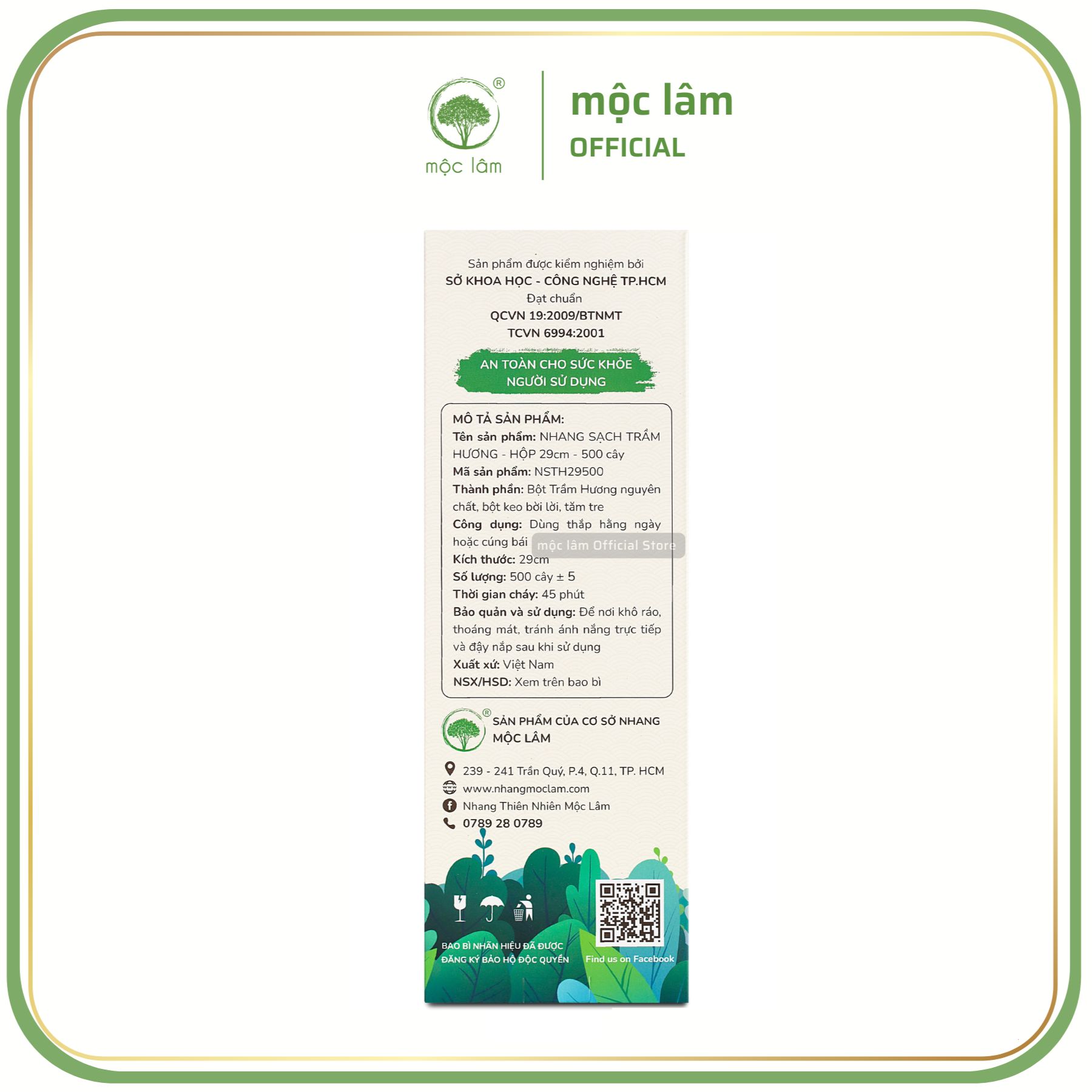 Nhang Trầm Hương MỘC LÂM 29cm 500cây, Nhang Sạch Ít Khói Ít Tàn, Hương Dịu Nhẹ, Nhang Phòng Máy Lạnh