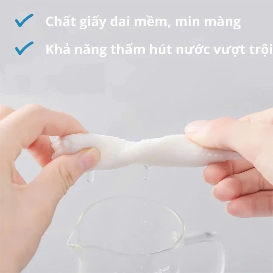Khăn mặt khô dùng 1 lần lau khô, lau ướt - 40 khăn/cuộn, kích thước 20x20cm
