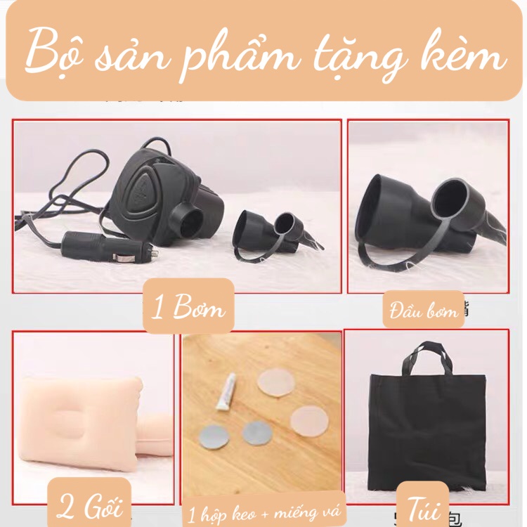 Đệm Hơi Ô Tô Vải Nhung Cao Cấp Kích Thước 135x85x45 cm - Nệm Hơi Xe Dày Dặn