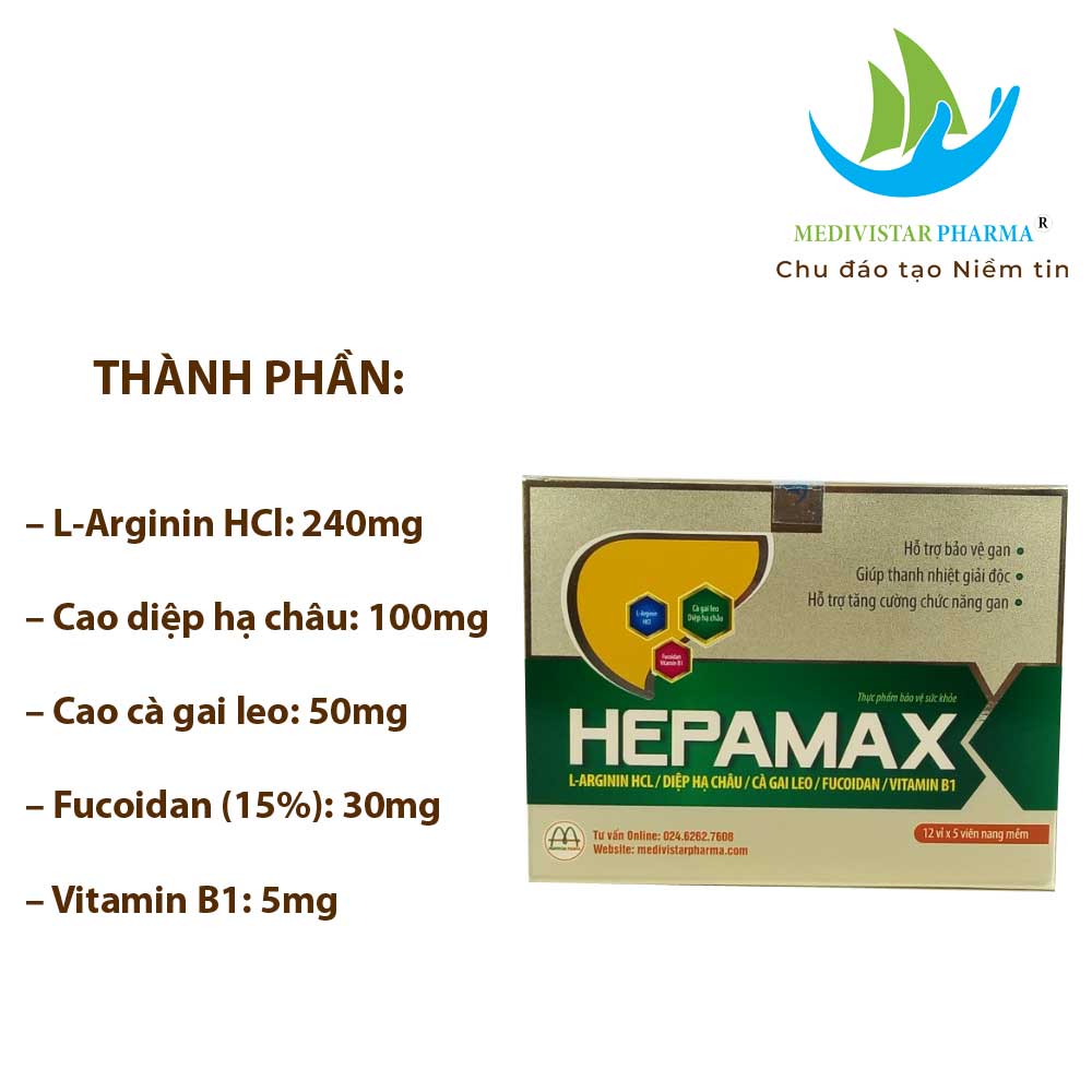 Combo 2 Hộp Bổ Gan Thảo Dược Hepamax Chứa FucoidanGiúp Thanh Nhiệt Giải Độc, Hết Mẩn Ngứa, Tằng Cường Chức Năng Gan 60 Viên/Hộp
