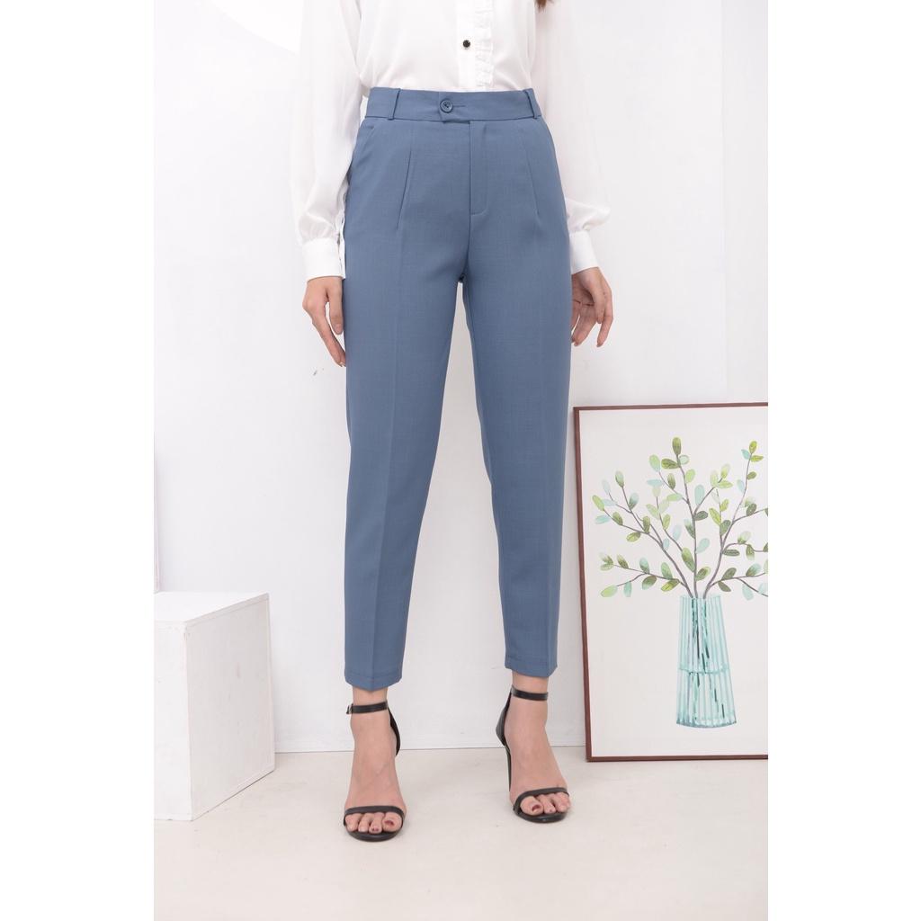 Quần tây nữ quần baggy lưng cạp cao vải from đẹp thời trang âu công sở dày dặn dài màu đen đi học chuẩn