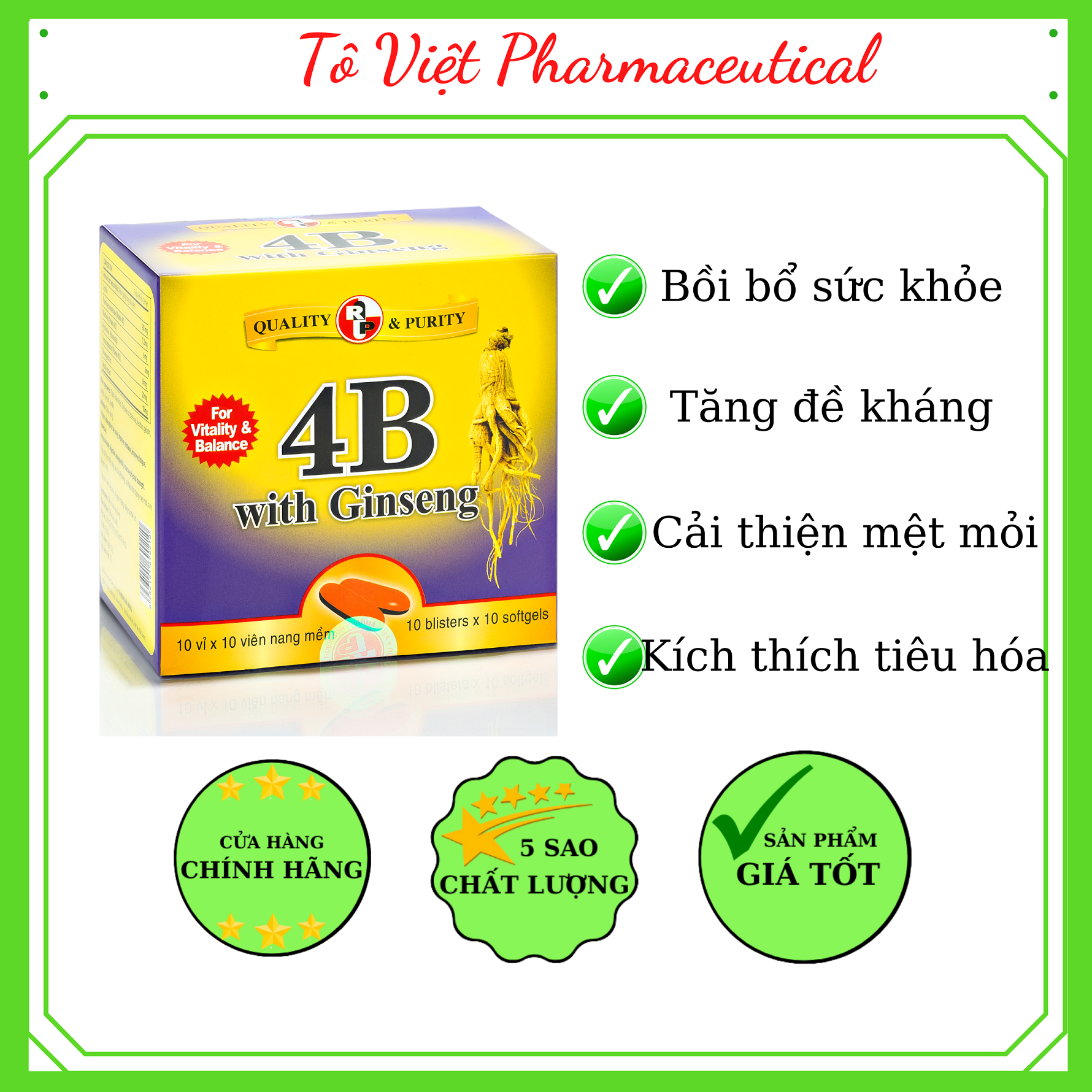 TPCN- Robinson Pharma USA- Vitamin 4B with Ginseng - Viên uống bồi bổ cơ thể, tăng cường sức đề kháng, ăn ngon, ngủ khỏe (Hộp 100 viên)