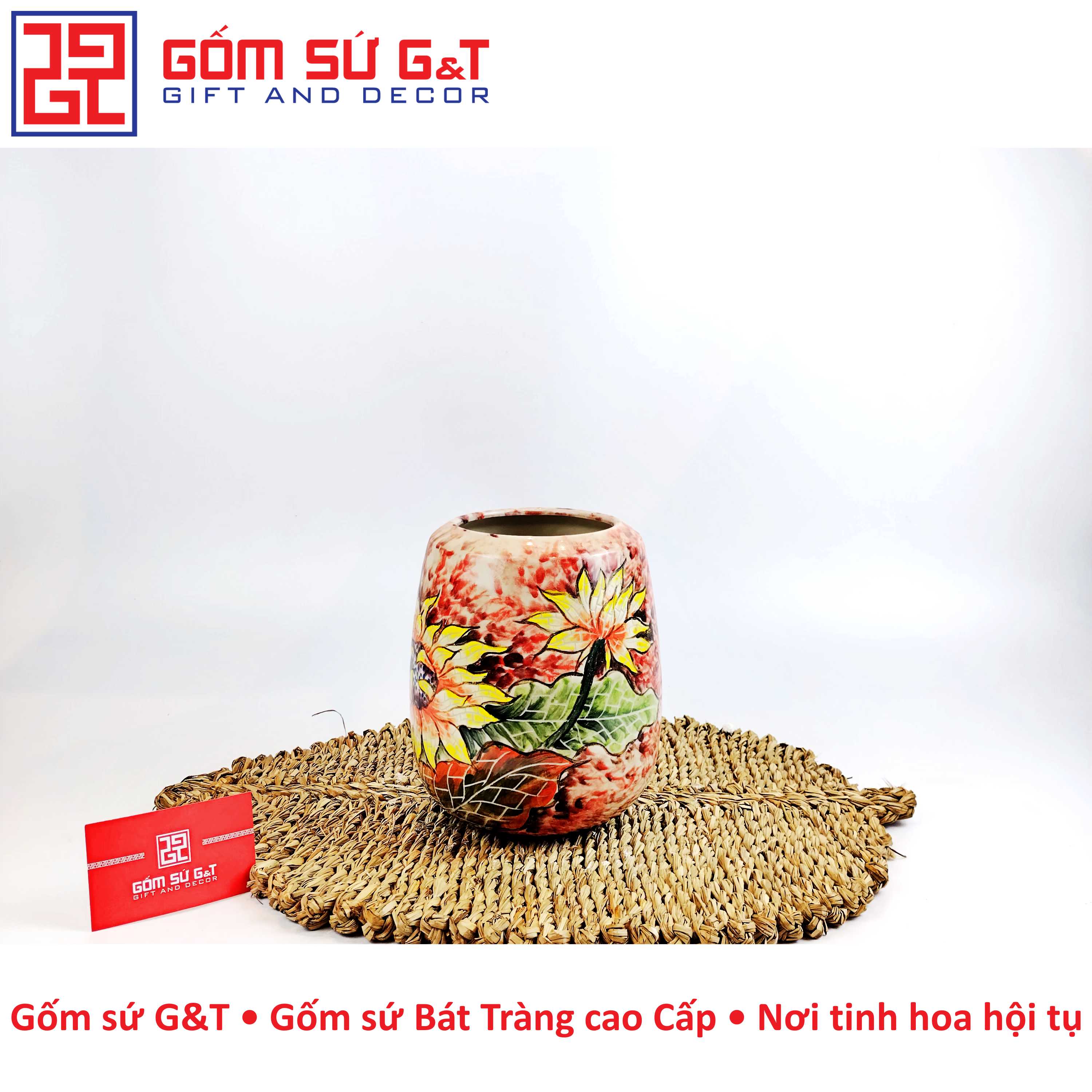 Lọ hoa dáng đu đủ vẽ hoa hướng dương Gốm Sứ G&T