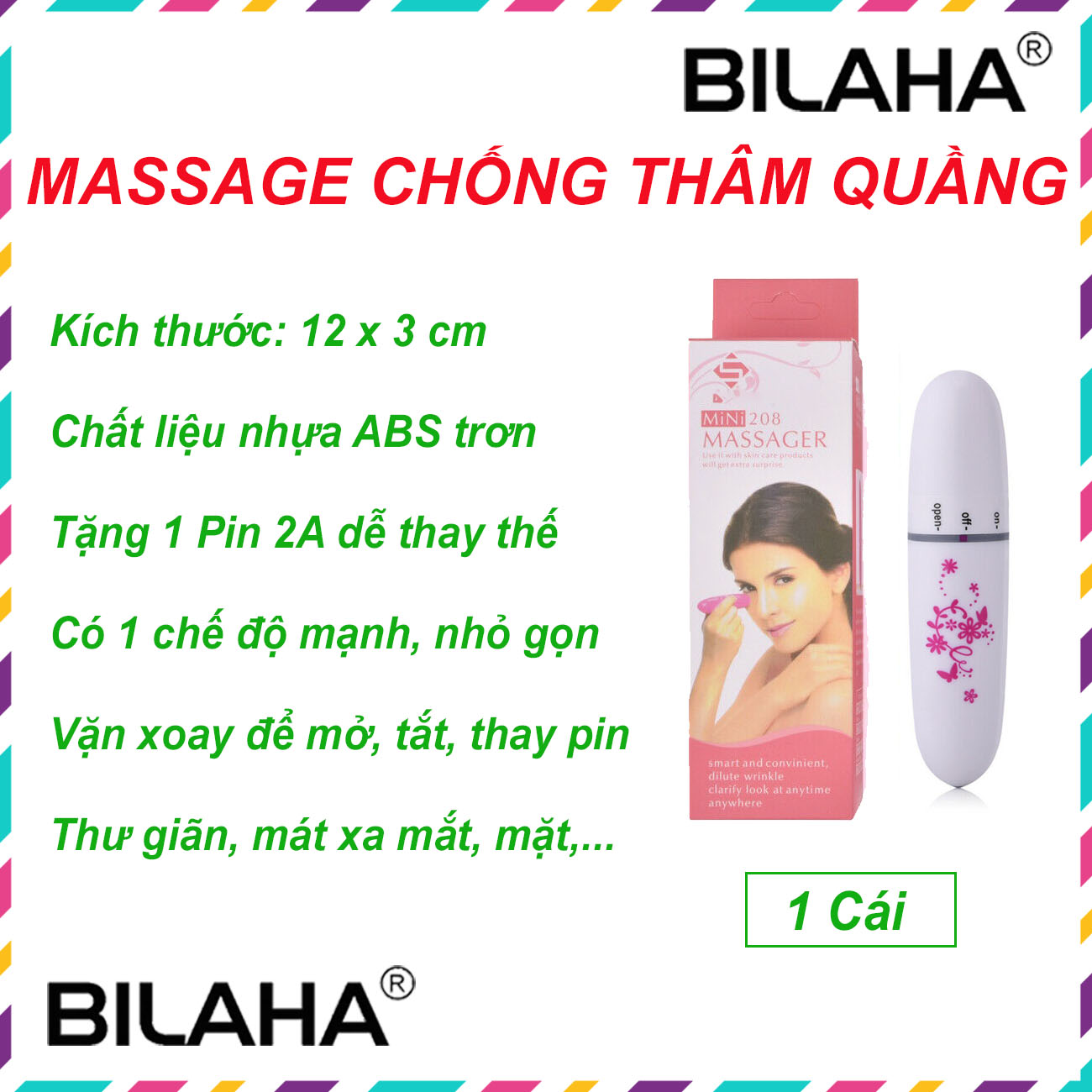 MÁY MASSAGE MẮT MINI CÂY LĂN MẶT CHỐNG THÂM QUẦNG, GIẢM BỌNG MẮT (Tặng Kèm 1 SP Ngẫu Nhiên) (Hàng Chính Hãng)