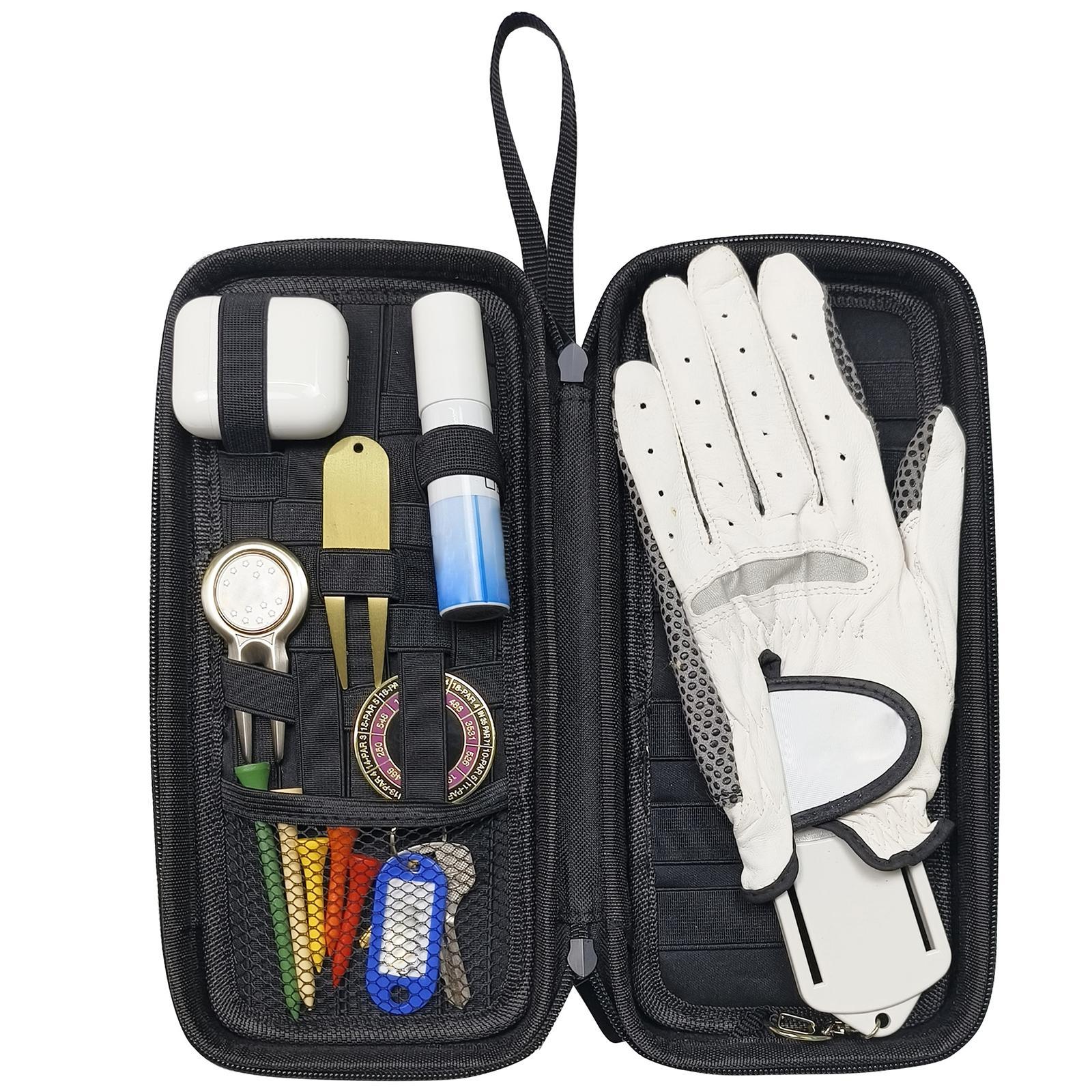 Golf Gloves Holder Golf Glove Case Organizer with Attachable Glove Former Golf Accessories Hard Case Glove Caddie for Phone Ball Markers Tees