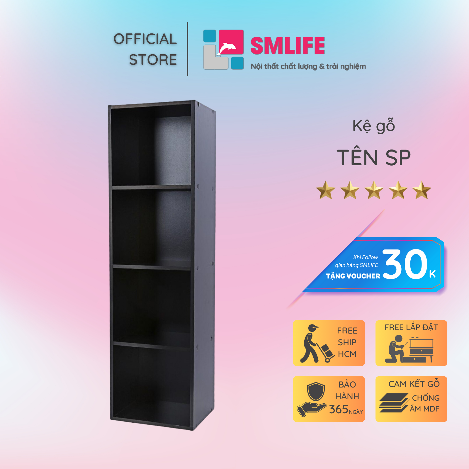 Giá đỡ sách hiện đại cho phòng khách SMLIFE Bolobala