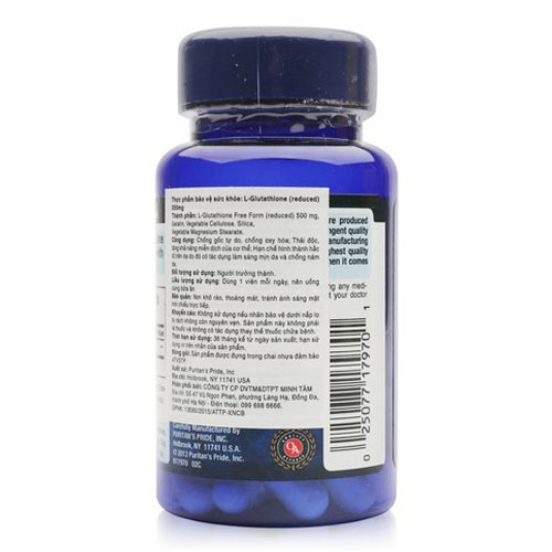 Trắng da Glutathione Puritan’s Pride L-Glutathione 500mg Hỗ trợ trắng da, Giảm nám, tàn nhang, Thải độc , Tăng hệ miễn dịch - QuaTangMe Extaste