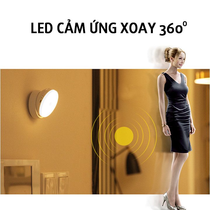 Đèn LED cảm ứng, cảm biến thông minh không dây, Pin sạc, nhận diện người có nam châm gắn tường xoay 360 độ làm đèn học, cho phòng ngủ, nhà vệ sinh, cho tủ quần áo, cầu thang, ban công, hành lang - MH2011