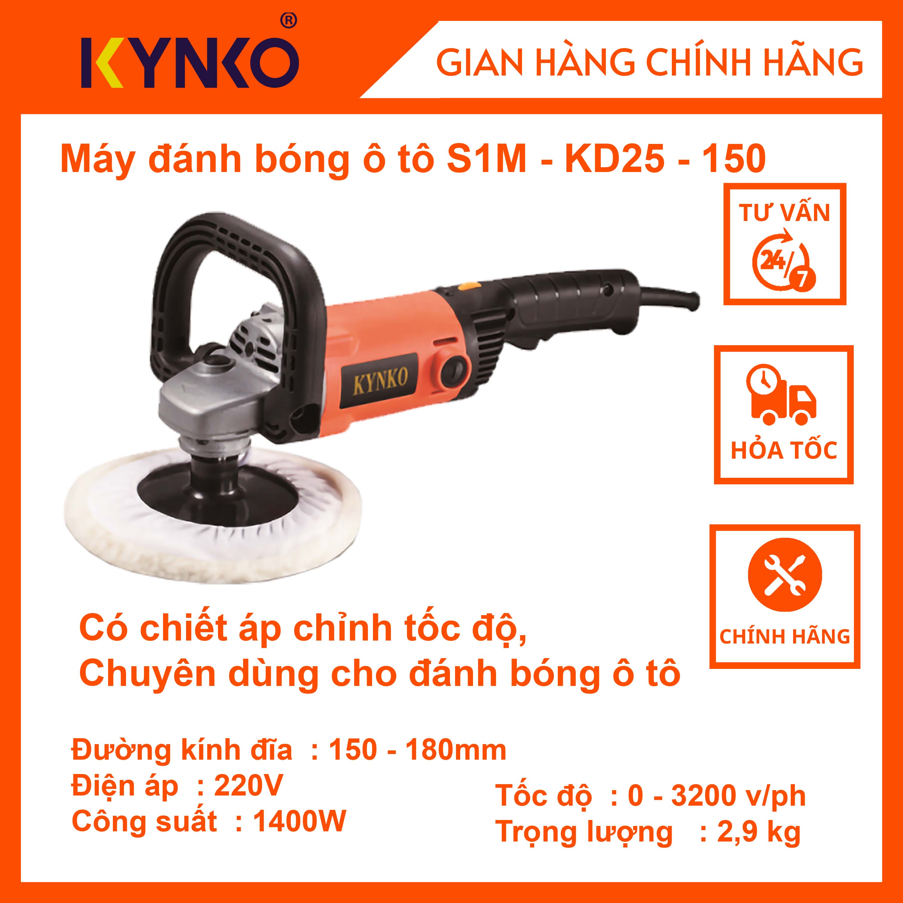 Máy đánh bóng ô tô - KD25 cầm tay chất lượng chính hãng Kynko KD25S1M-KD25-150 #6251