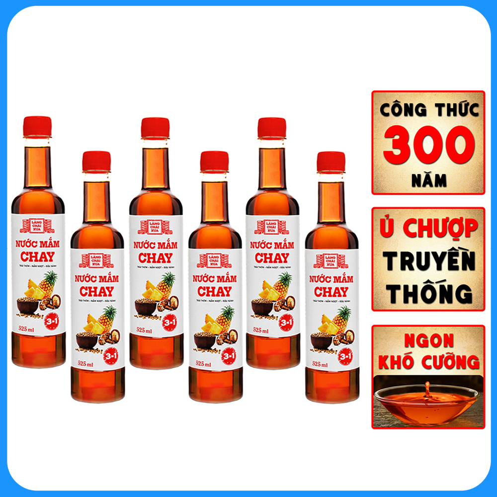 Đặc Sản Phan Thiết - Thùng 6 Chai Nước Mắm Chay 3 Trong 1 Làng Chài Xưa 525Ml Trái Thơm Nấm Ngọt Đậu Nành 300 Năm Truyền Thống