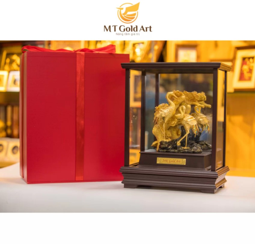 Tượng Đôi Chim Hạc Dát Vàng 24K (M03) MT Gold Art- Hàng chính hãng, trang trí nhà cửa, quà tặng dành cho sếp, đối tác, khách hàng